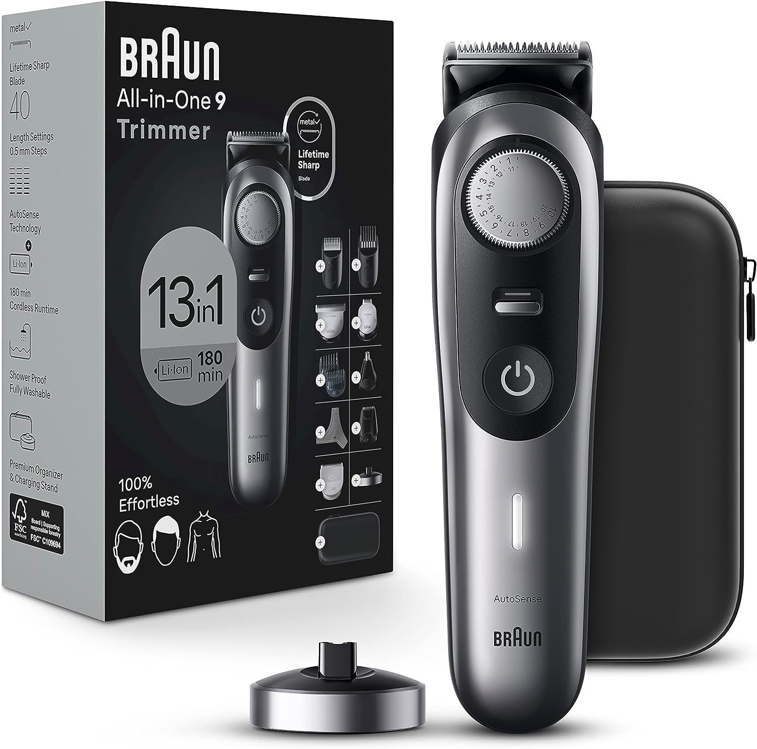 Braun All-in-One Style Kit Series 9 9440, 13-in-1 Trimmer for Men with Beard Trimmer