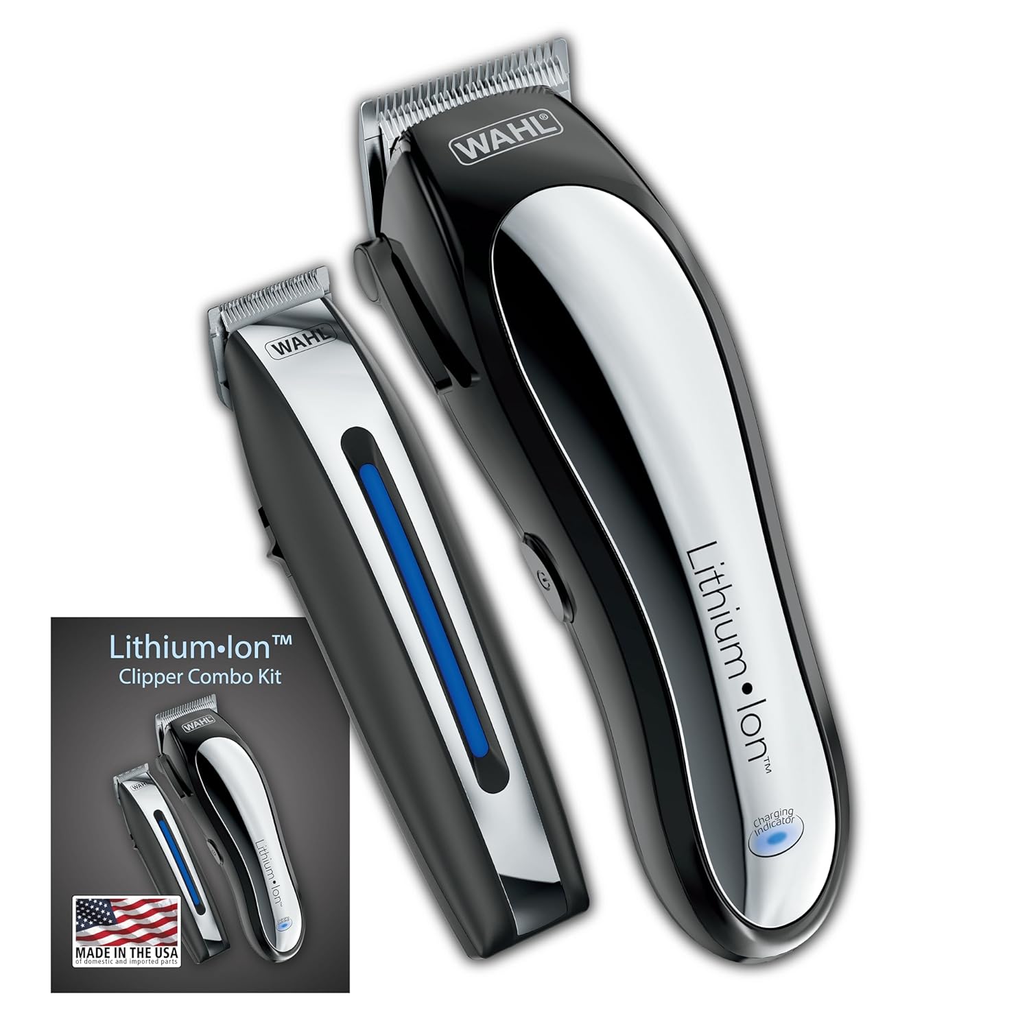 Wahl USA Clipper Rechargeable Lithium Ion Cordless Haircutting Clipper & Battery Trimming Combo Kit