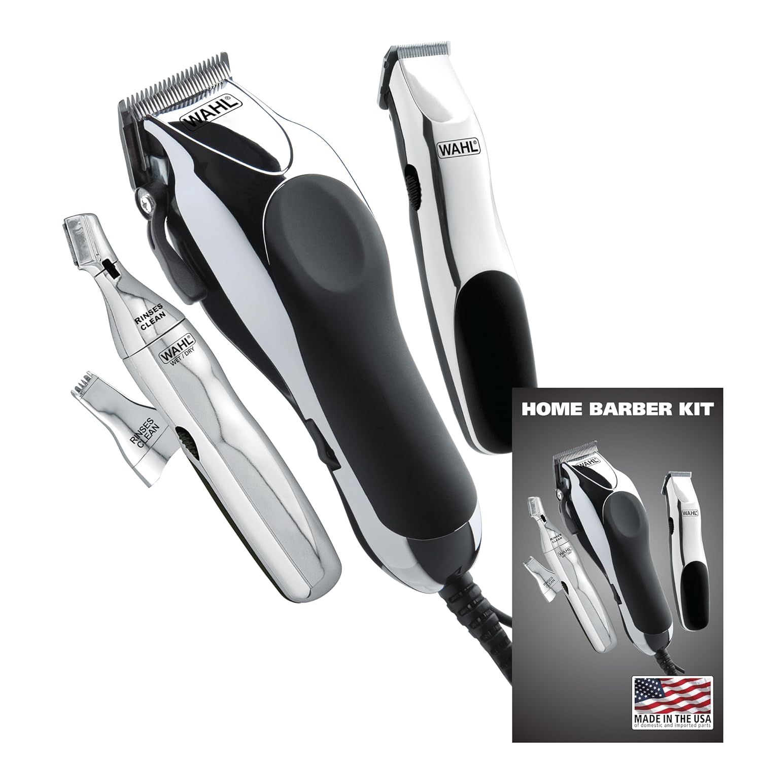 Wahl USA Clipper Home Barber Kit Electric Corded Clipper and Battery Touch Up Trimmer & Personal Groomer