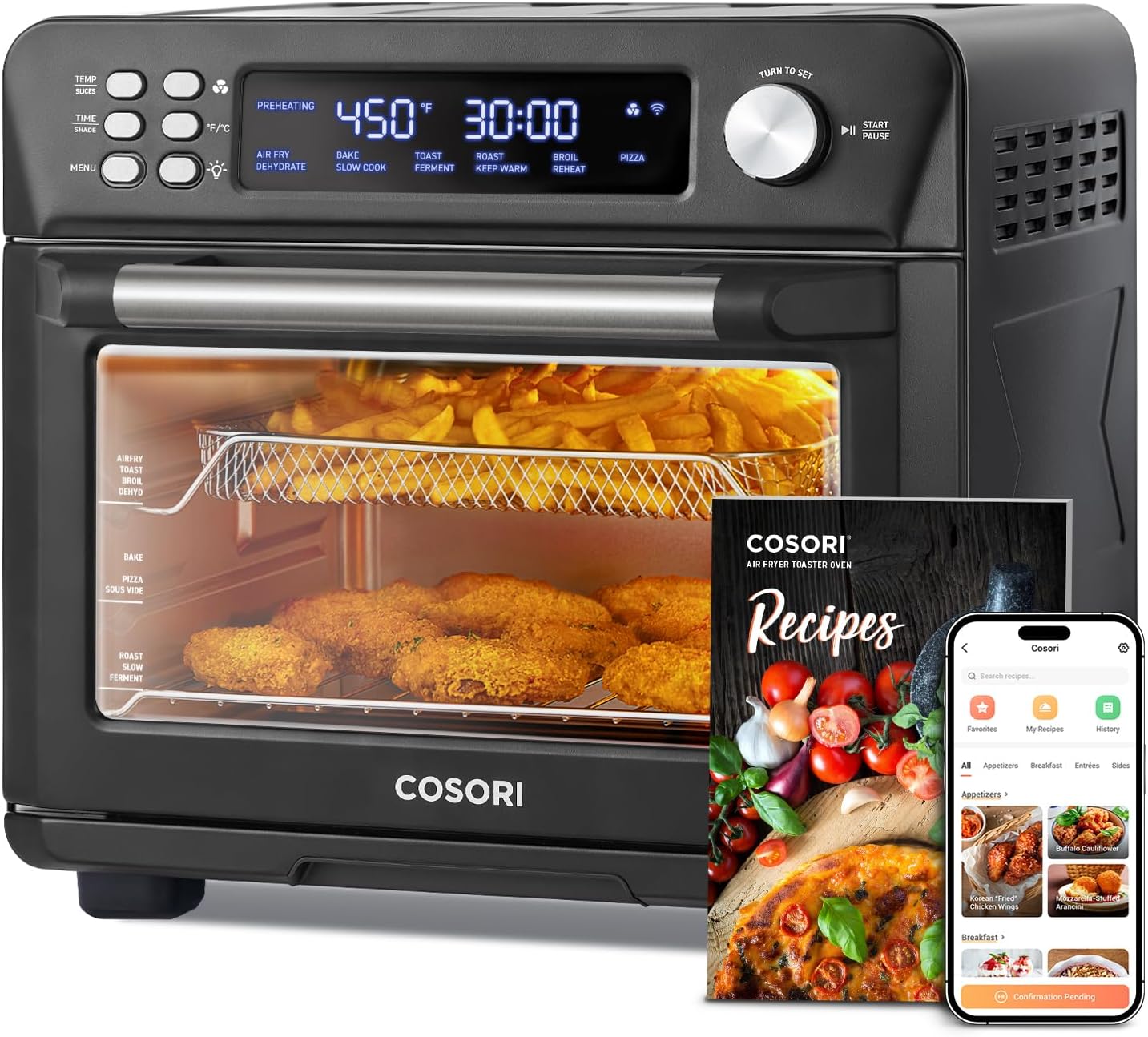  COSORI Smart 11-in-1 Air Fryer Toaster Oven Combo – 26QT, Black 