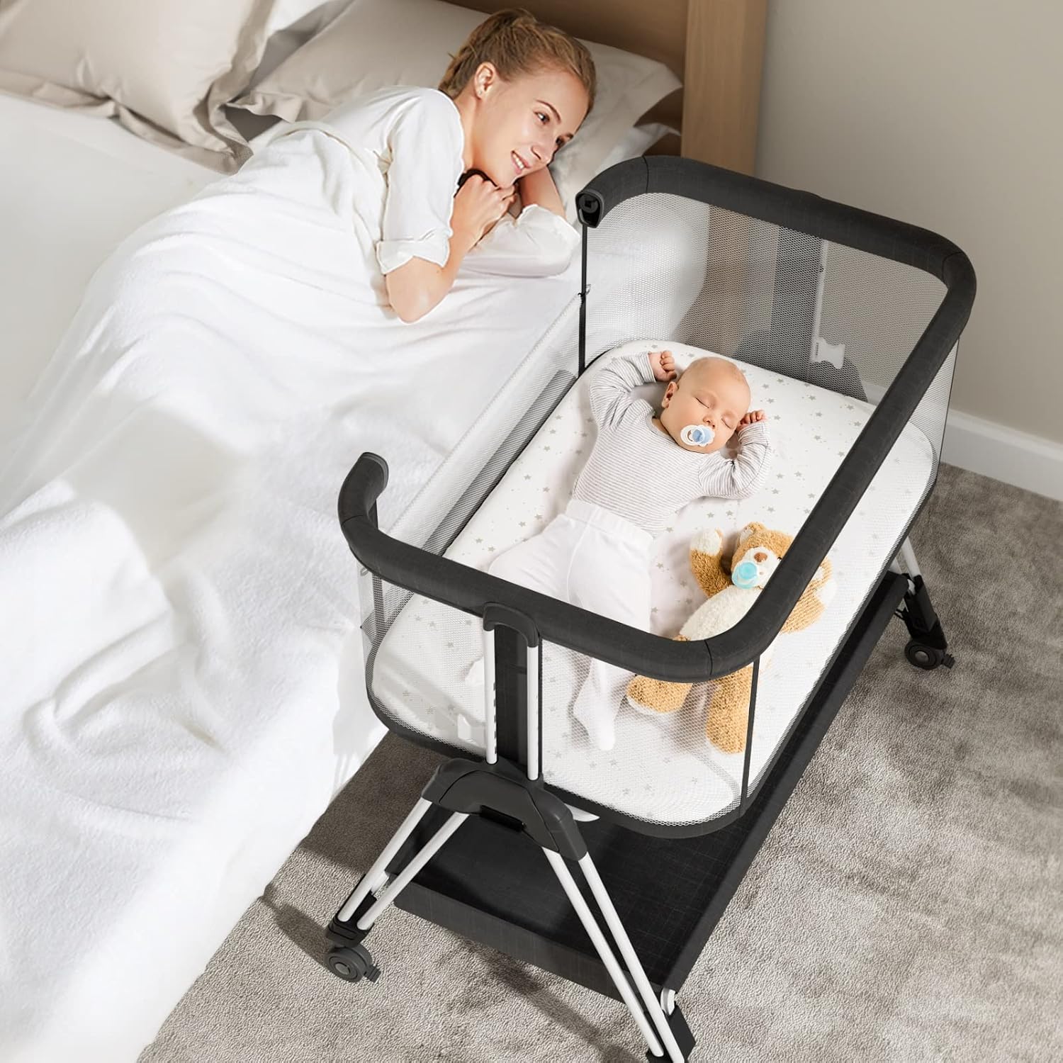 Fodoss Baby Bassinet with Wheels and Storage Tray 