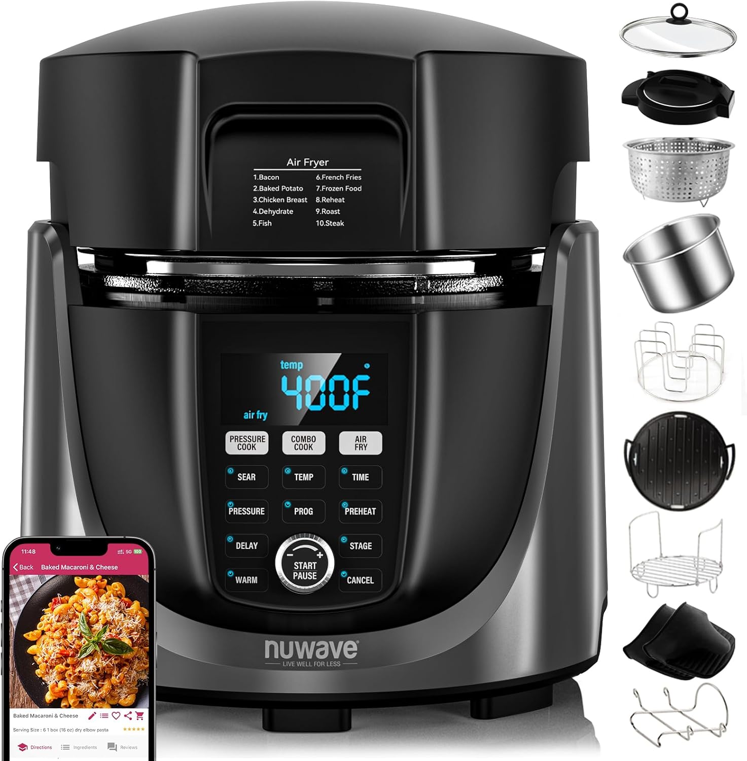 Nuwave Duet Air Fryer & Pressure Cooker Combo – 540-in-1 Multicooker