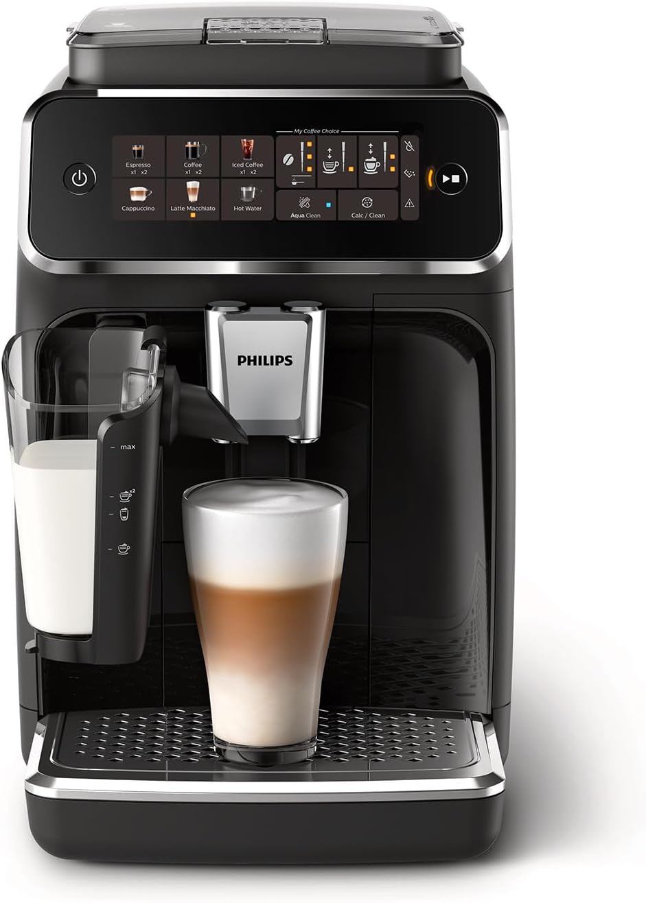 PHILIPS 3300 Series Fully Automatic Espresso Machine - LatteGo Milk System, Glossy Black 