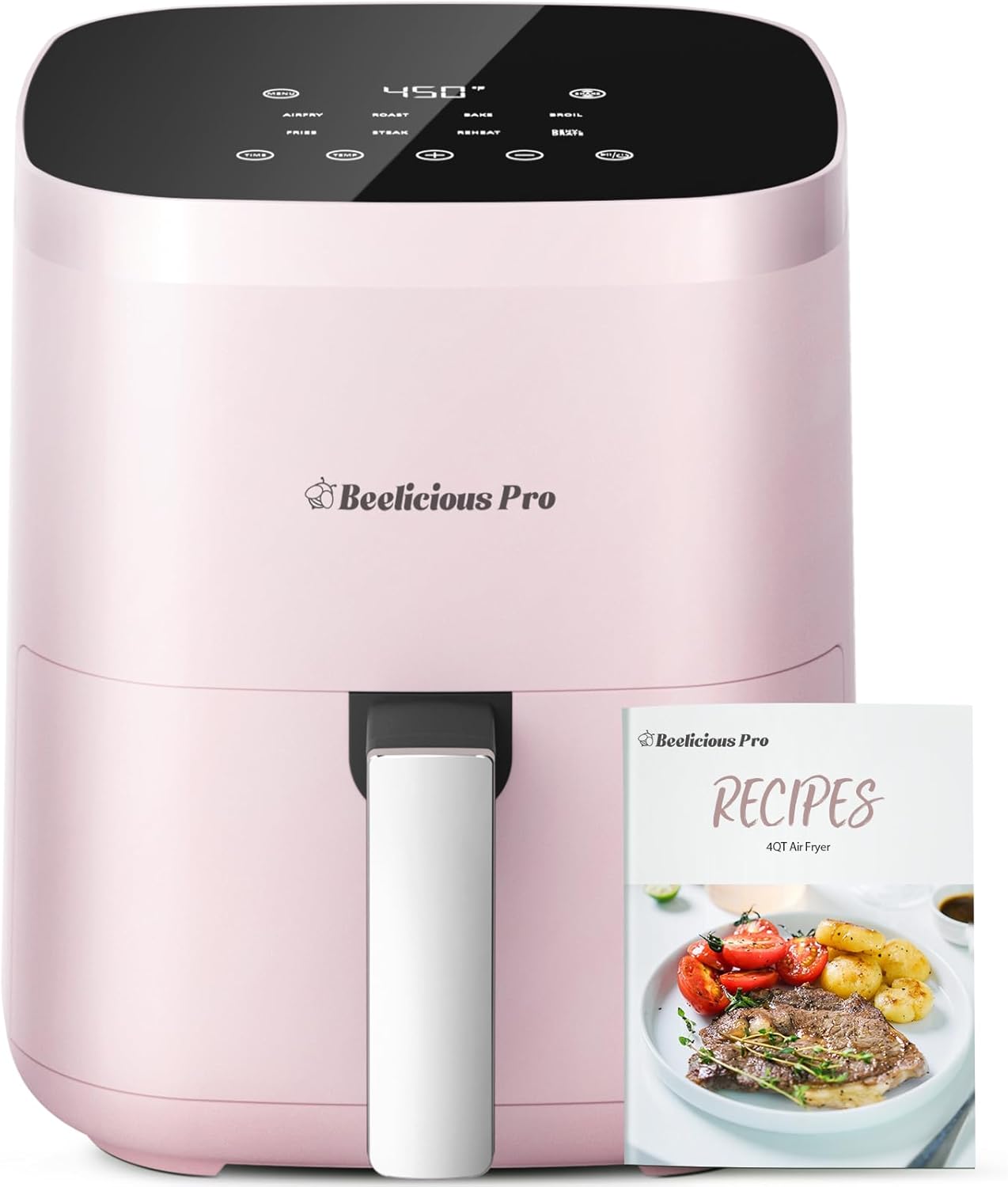 Beelicious 8-in-1 Smart Compact 4QT Air Fryer – 450°F Digital, Pink 