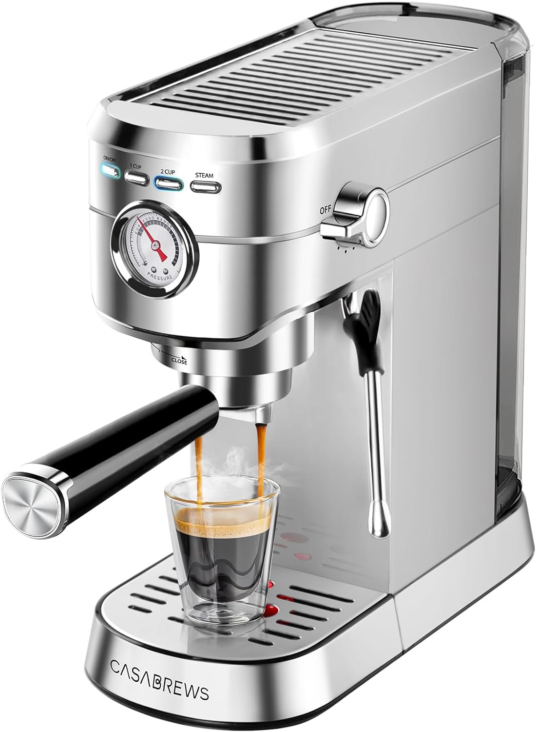 CASABREWS Espresso Machine 20 Bar, Compact Espresso Coffee Machine, Silver 