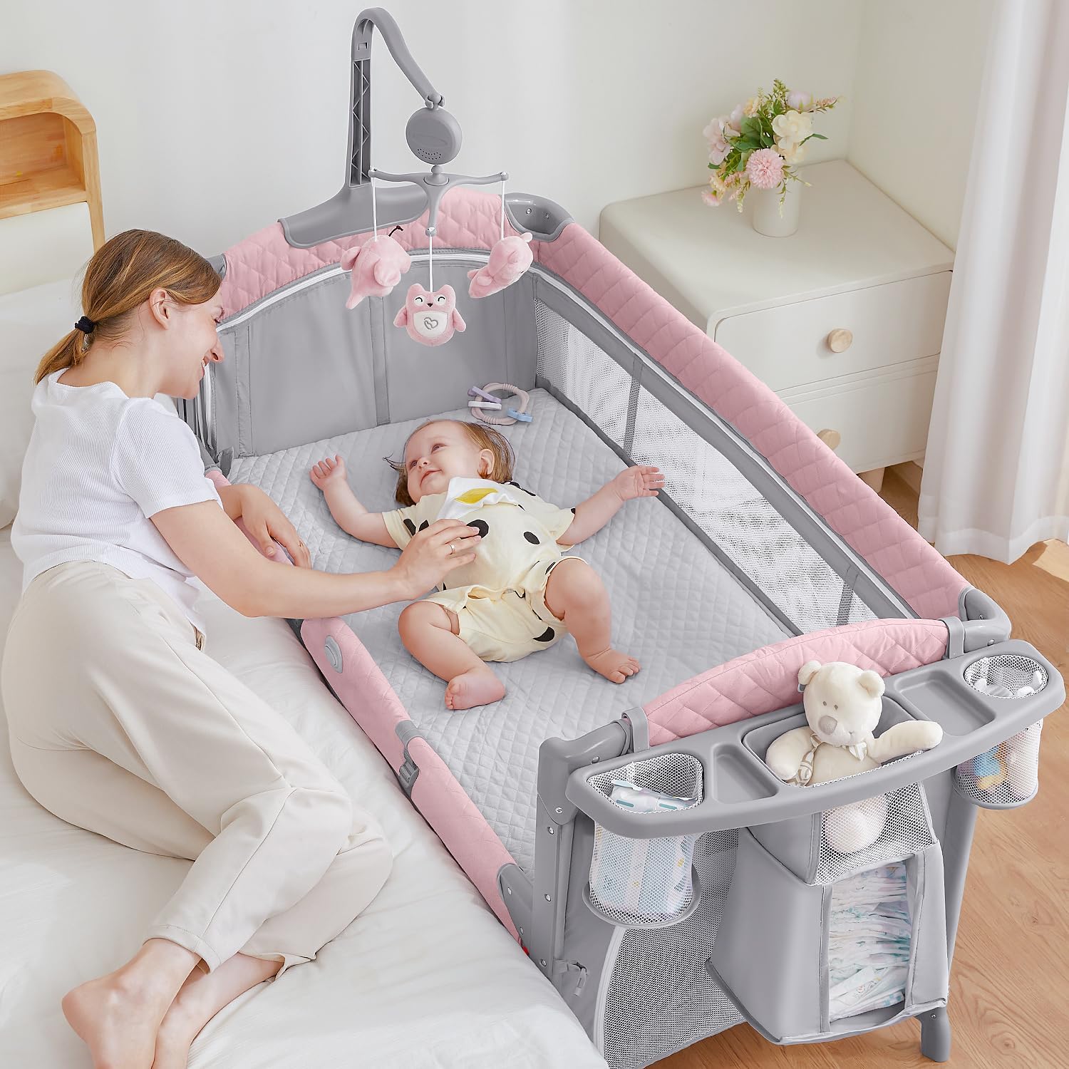  ADOVEL Baby Bassinet with Diaper Changer and Playards 