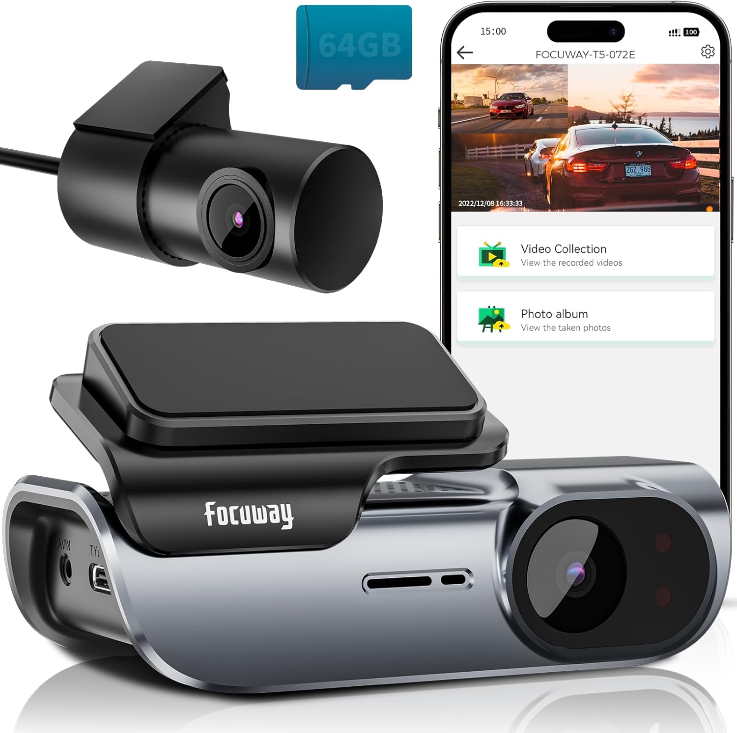 FocuWay 4K Dual Dash Cam with Free 64GB SD Card