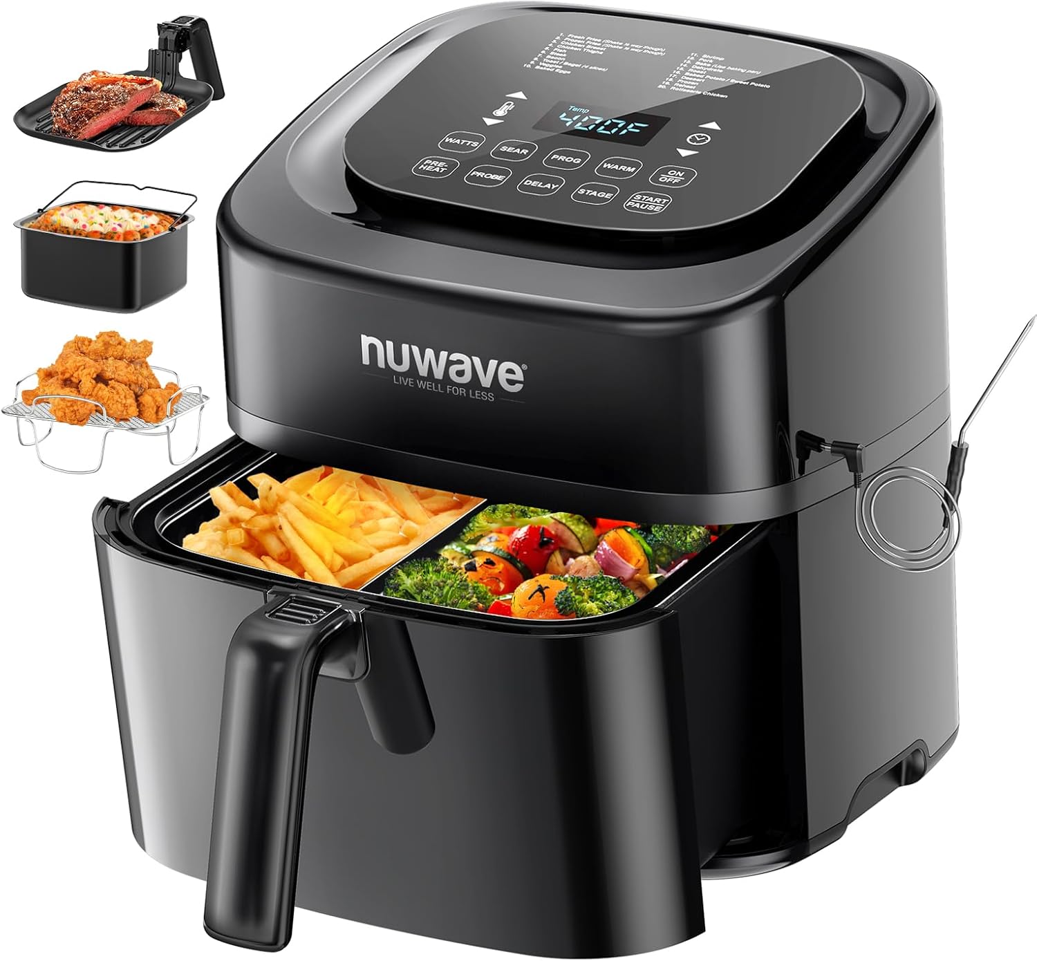 Nuwave Brio 10-in-1 Air Fryer, 6QT with Smart Probe 